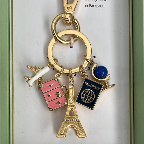 True to Form Accessories - ✨Gold Travel Charm Keychain ✈️🧳🌍🥂🇫🇷